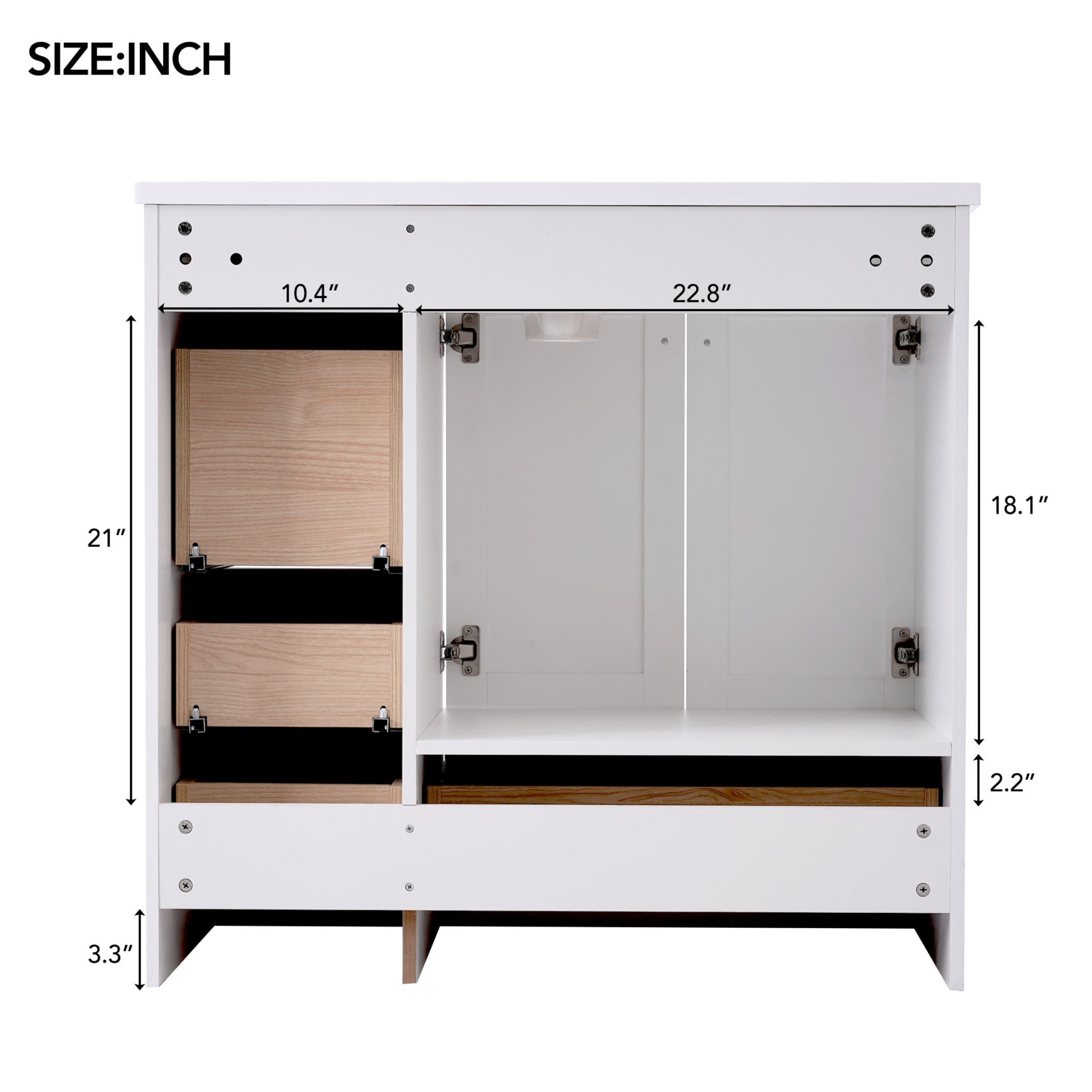 Shaker Style Free Standing Bathroom Vanity Cabinet With Sink, 4 Soft Close Drawers And 2 Soft Close Doors - White - Image 11