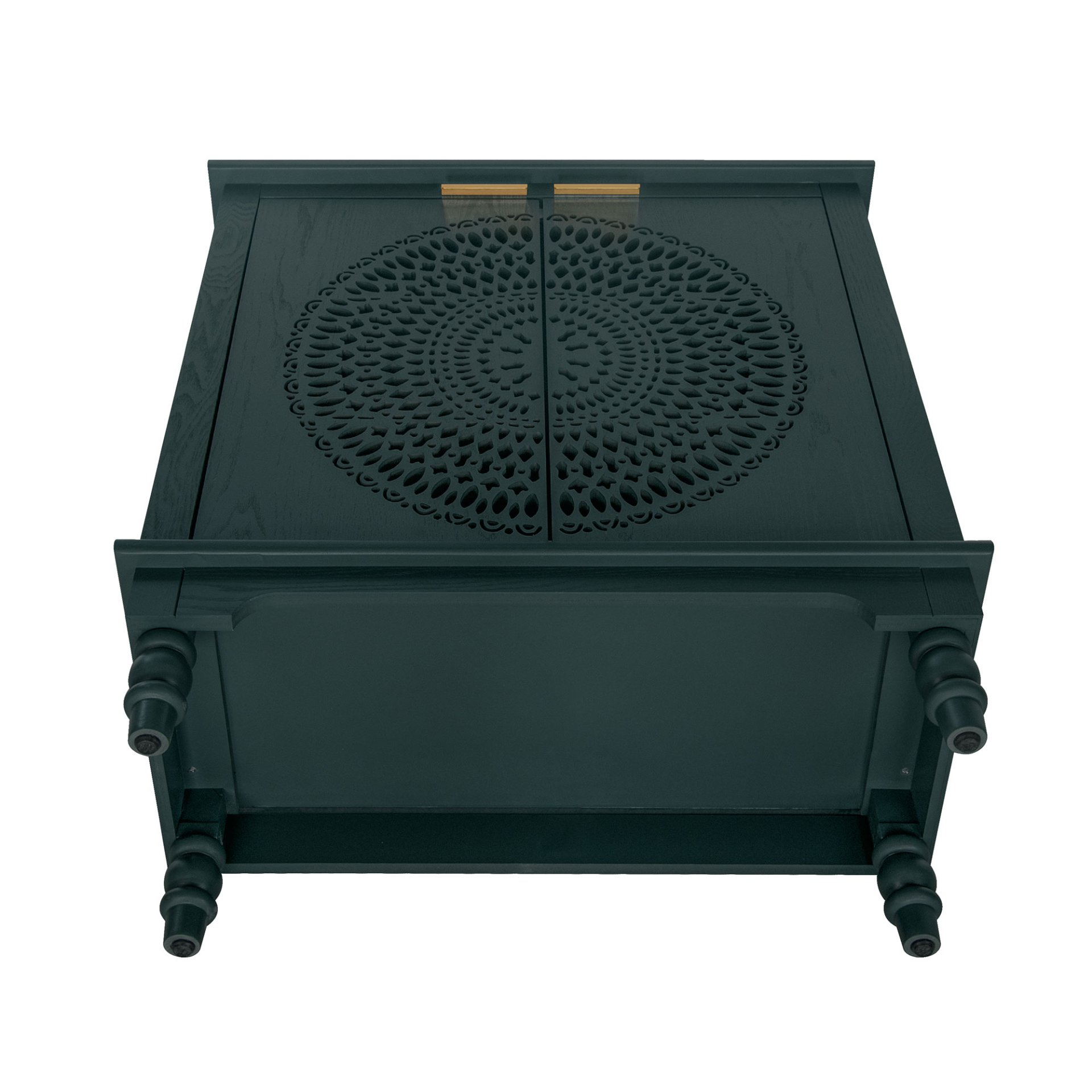 Hollow Carved 2 Door Accent Cabinet With Adjustable Shelf, Sideboard Buffet For Entryway, Living Room Or Bedroom - Blackish Green - Image 11