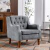 Accent Chair, Living Room Chair, Footrest Chair Set With Vintage Brass Studs, Button Tufted Upholstered Armchair For Living Room, Comfy Reading Chair For Bedroom, Reception Room - Gray - Image 5
