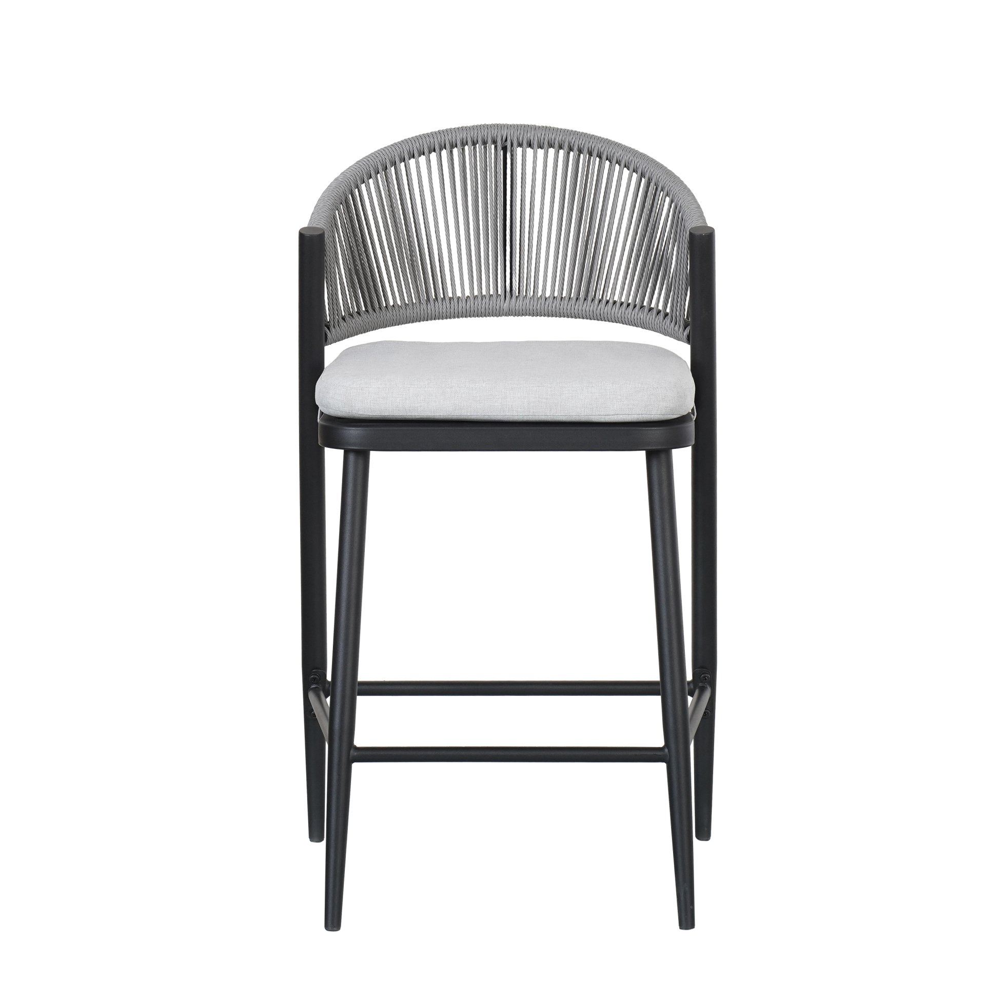 Outdoor Counter Height Metal Frame Counter Stools With Scallop Shaped Backrest & Water Resistant Cushions (Set of 2) - Matte Black - Image 16