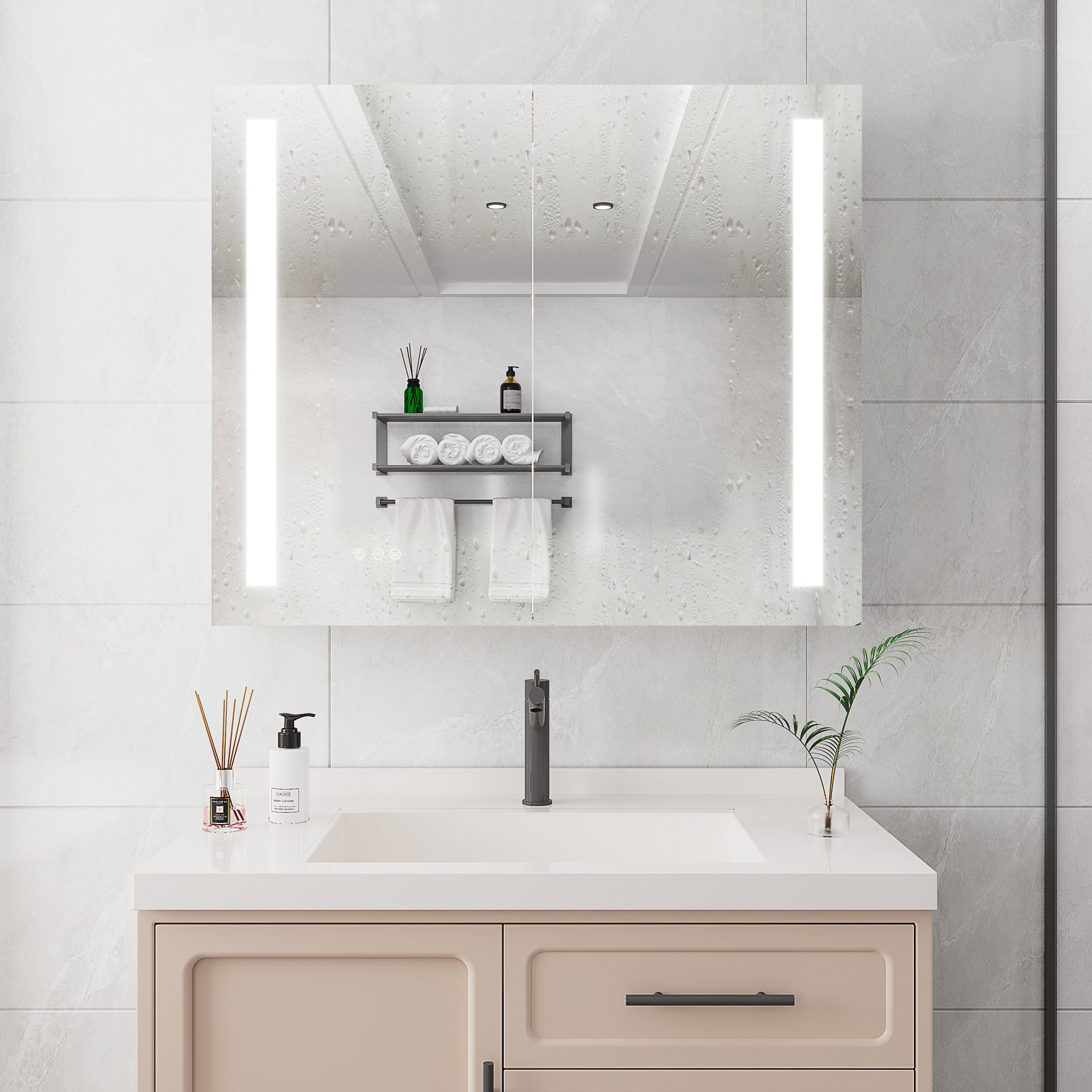36" X 30" Medicine Cabinet With LED Vanity Mirror, Anti-Fog, Dimmable, Recessed Or Surface Mount, Aluminum 3000K~6000K Lighted Double Door Bathroom Cabinet With Touch Switch - Silver - Image 7