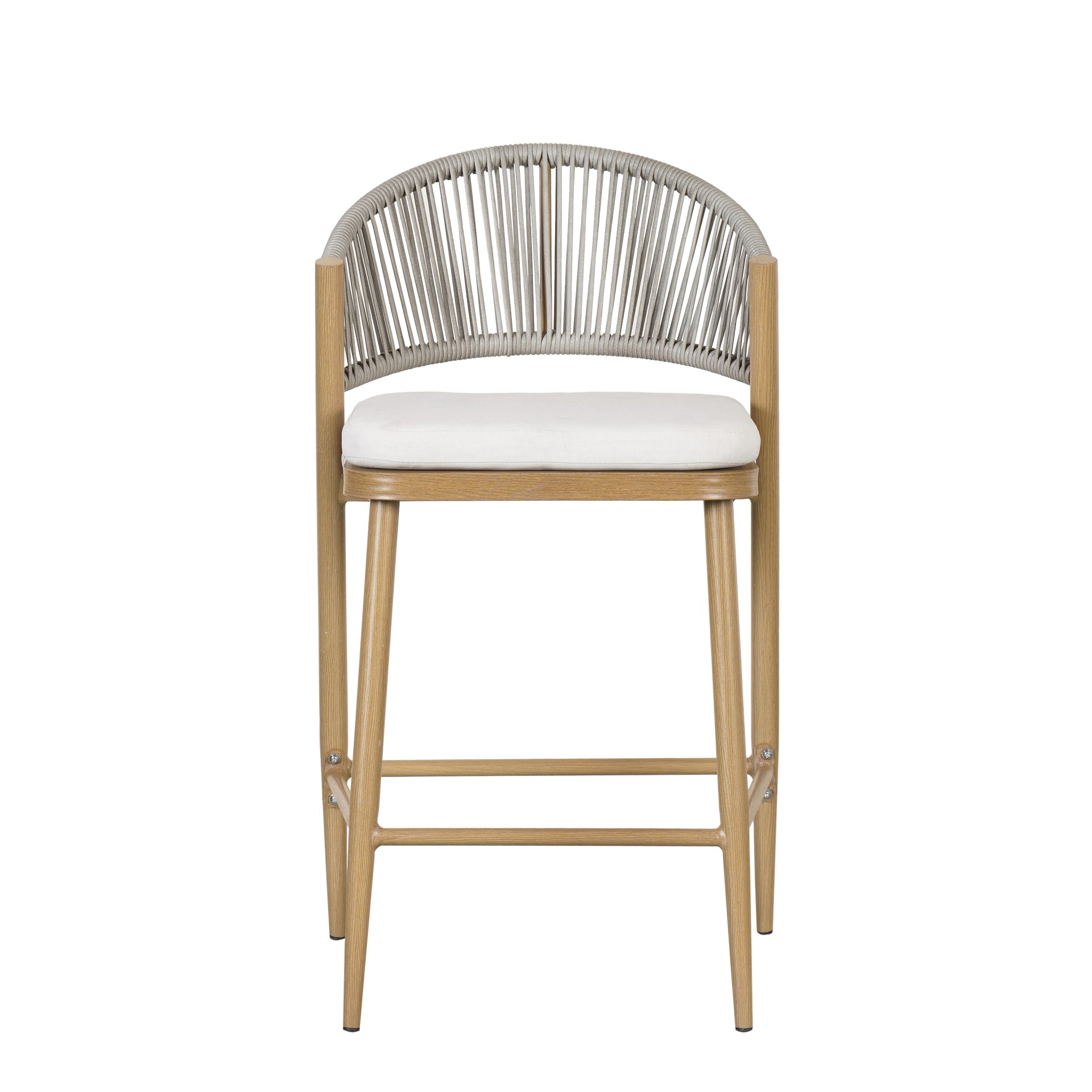 Outdoor Counter Height Aluminum Frame Counter Stools With Scallop Shaped Backrest & Water Resistant Cushions (Set of 2) - Maple - Image 18