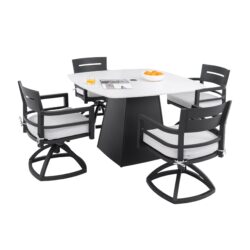 5 Pieces Outdoor Patio Dining Set, Squircle Dining Table, 4 Swivel Rockers With Sunbrella Cushions - Ember Black