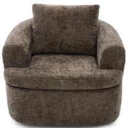 360° Swivel Accent Barrel Chair With Dual Layer Cushion, Round Seating For Living Room - Brown