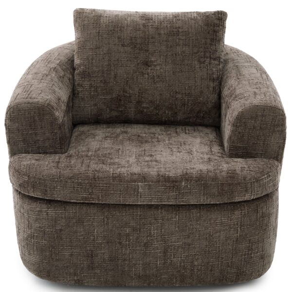 360° Swivel Accent Barrel Chair With Dual Layer Cushion, Round Seating For Living Room - Brown