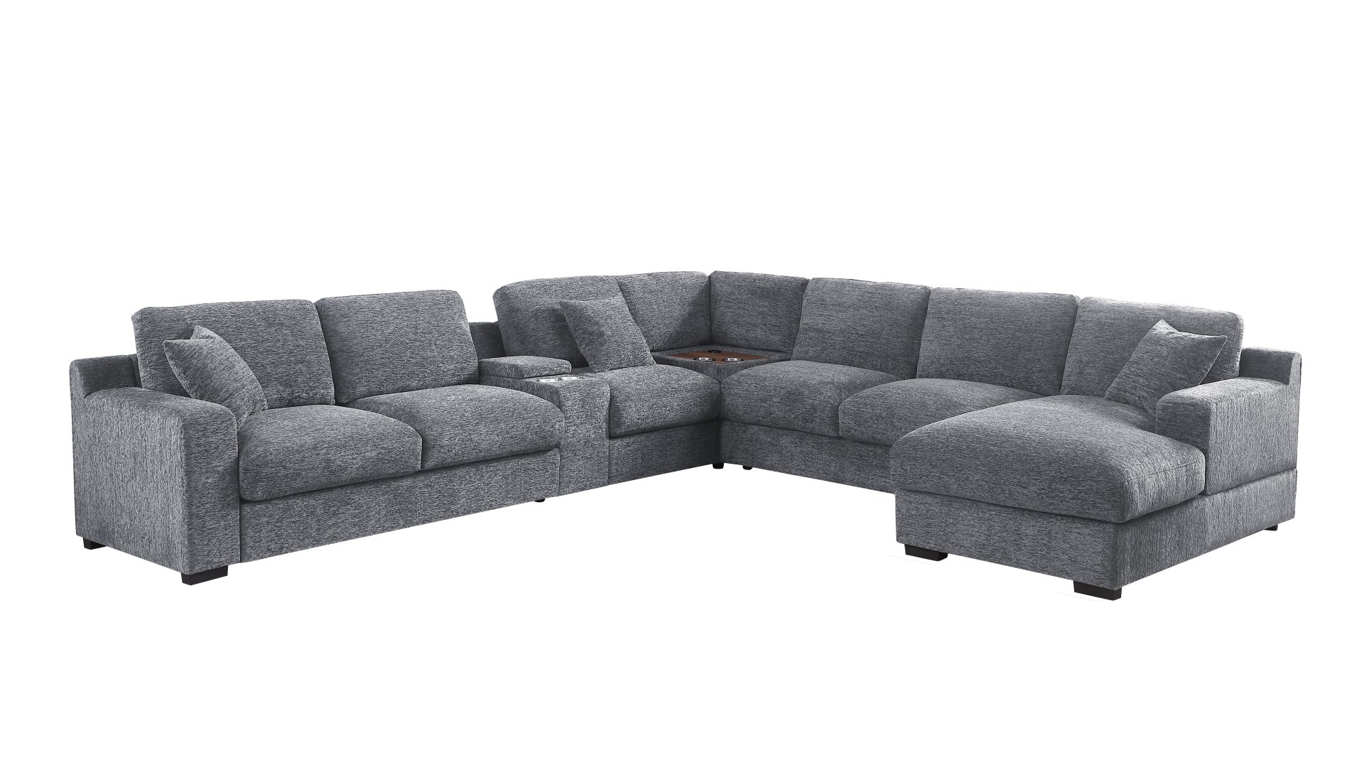 Celine - Chenille Fabric Corner Sectional Sofa With Right Facing Chaise, Cupholders, And Charging Ports - Light Gray - Image 2