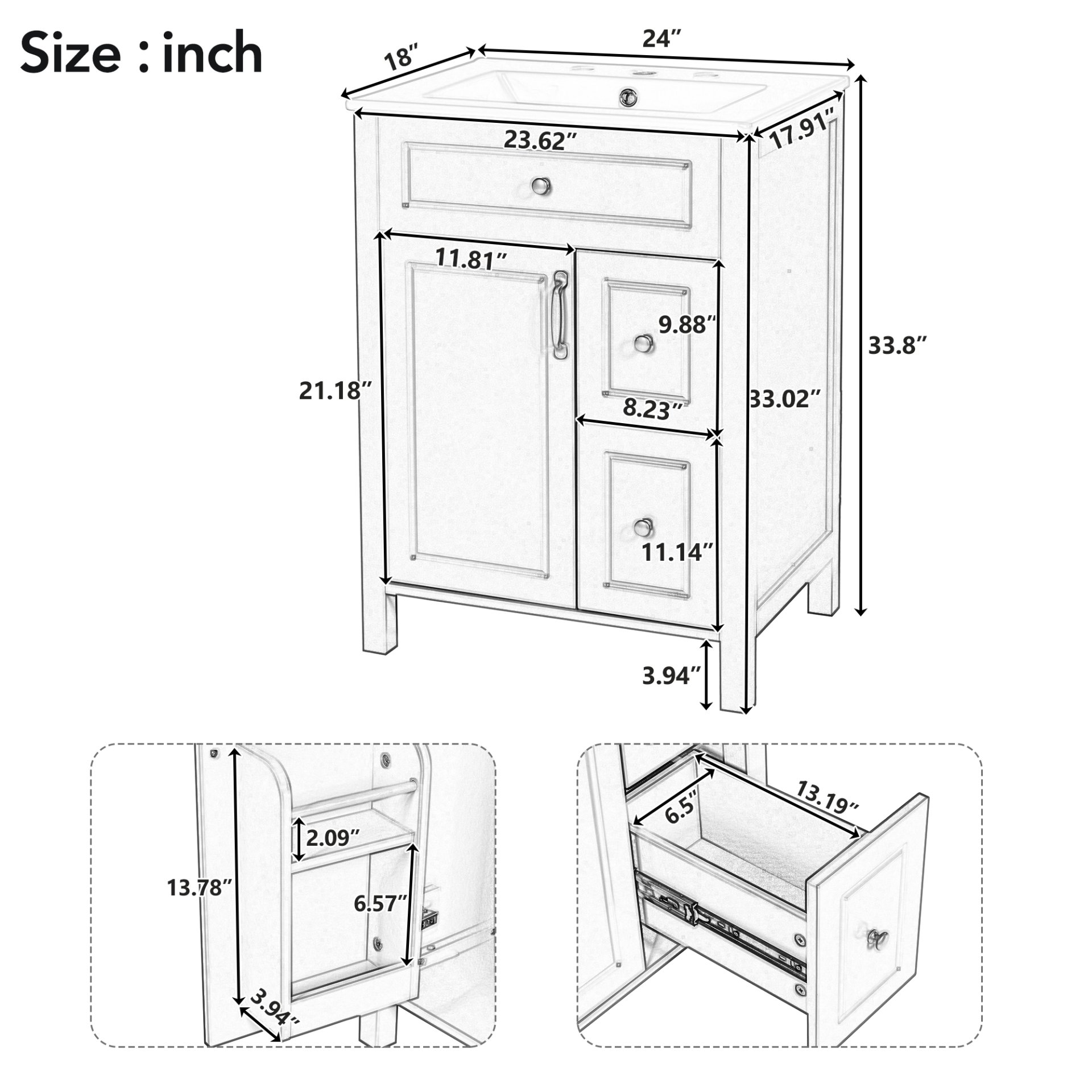 Bathroom Vanity With Sink, Soft Close Doors And Drawers, Double Storage Racks - White - Image 5