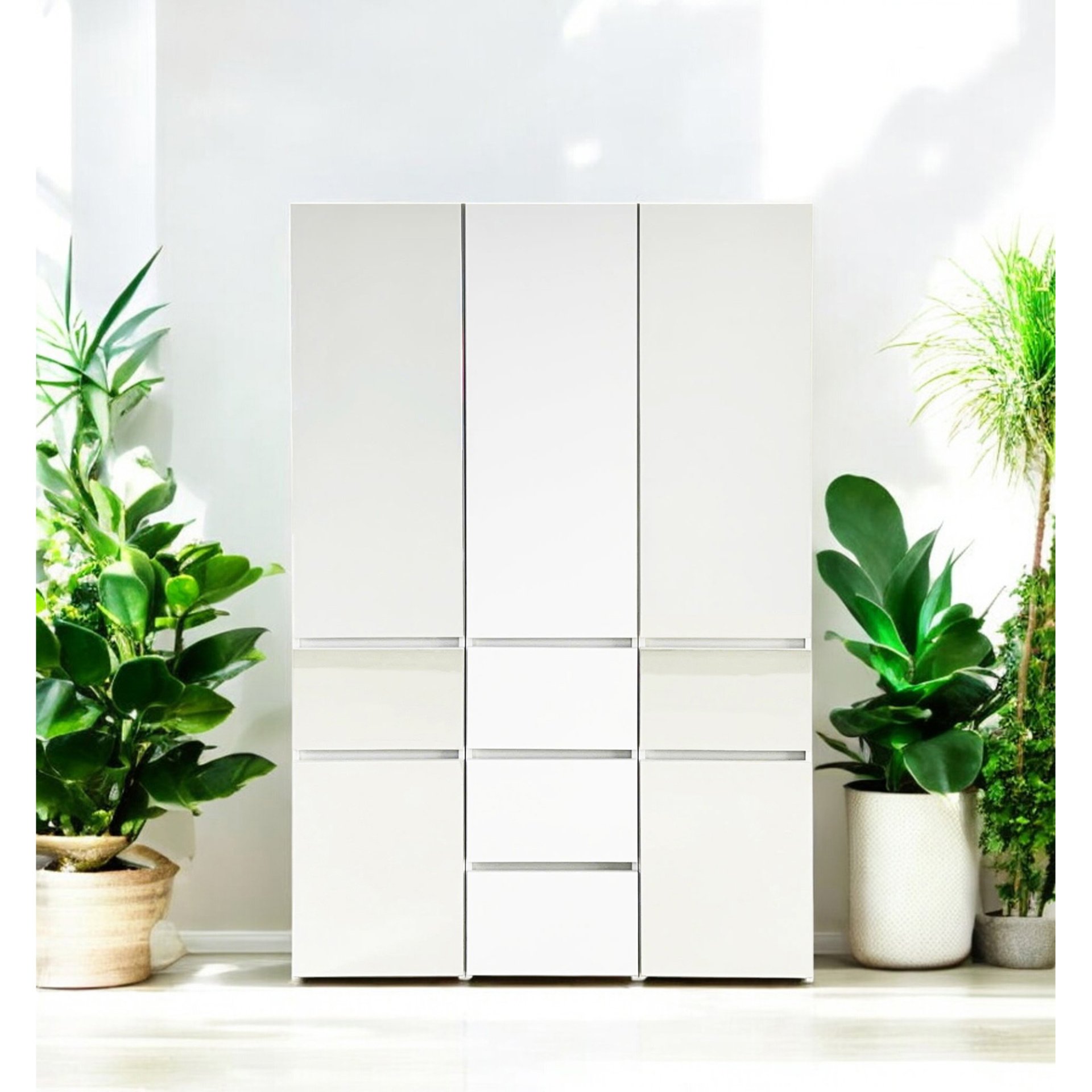 Elise - Modular Wood Closet System With Mirror In Versatile Storage Solution - White - Image 2