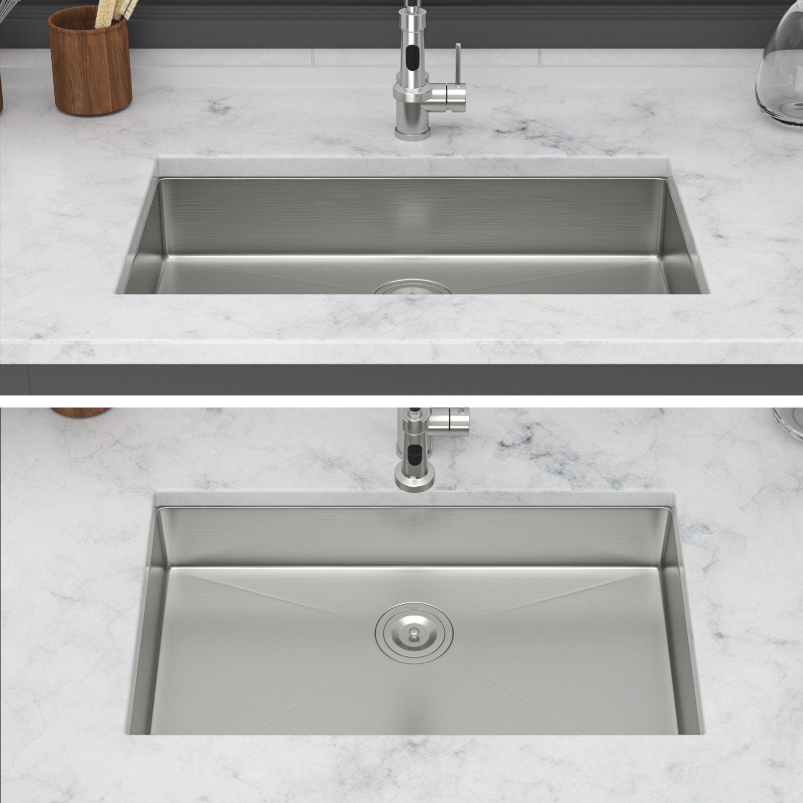 Ada-Compliant Undermount Kitchen Sink, Low Depth Single Bowl - Brushed Nickel - Image 2