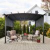 12 X 9 Ft Outdoor Patio Pergola Gazebo Steel Frame Sun Shelter With Retractable Canopy For Garden Or Backyard - Gray - Image 2