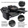 3 Pieces Recliner Sofa Sets Home Theater Seating Manual Recliner Chair With Center Console And Led Light Strip For Living Room - Black - Image 9