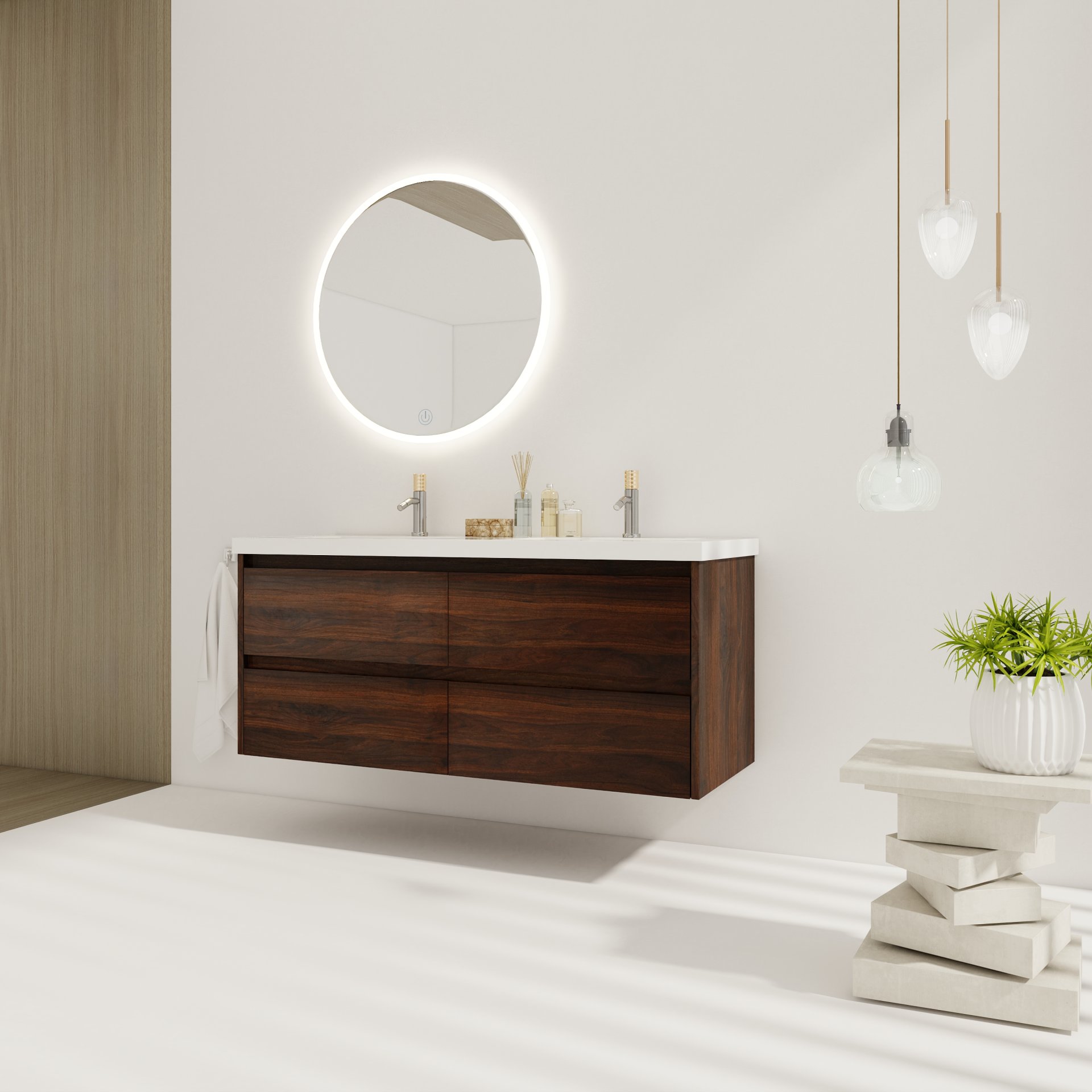 Modern Bathroom Vanity With Dual Resin Sink, Soft Close Drawers - California Walnut - Image 4