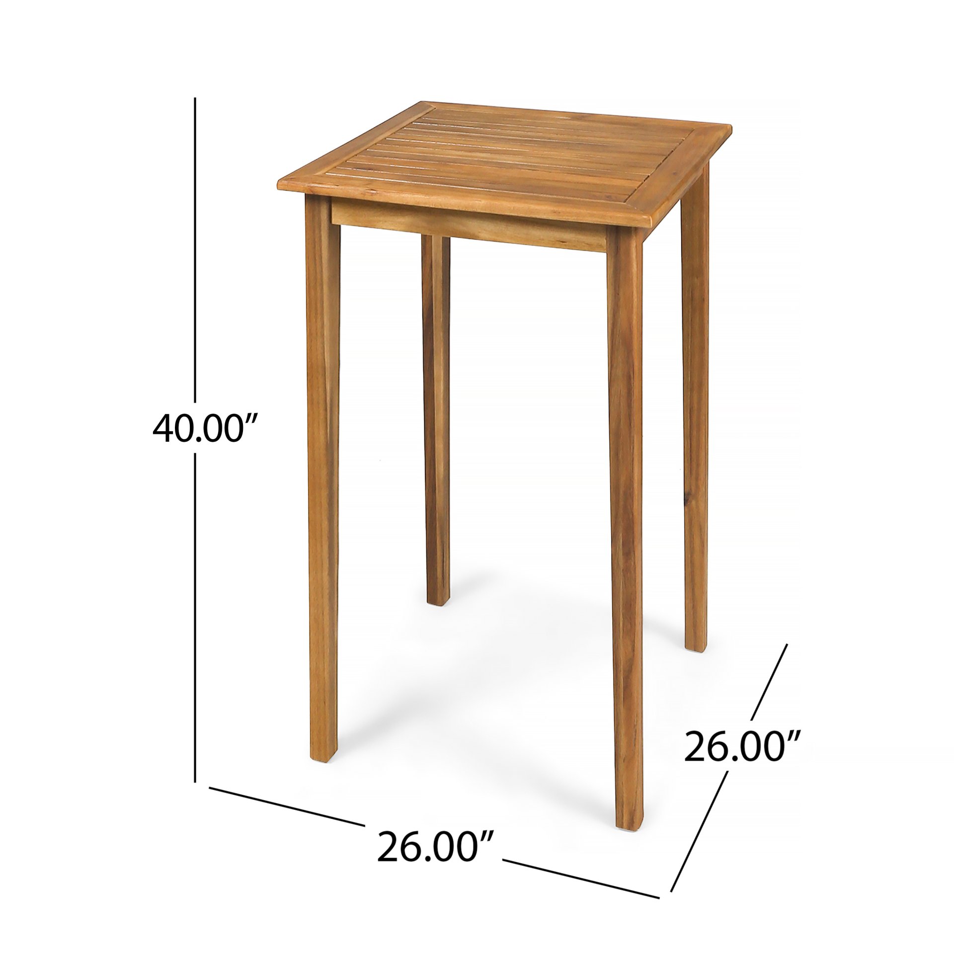 Outdoor Minimalist Acacia Wood Square Bar Table - Teak - Image 3