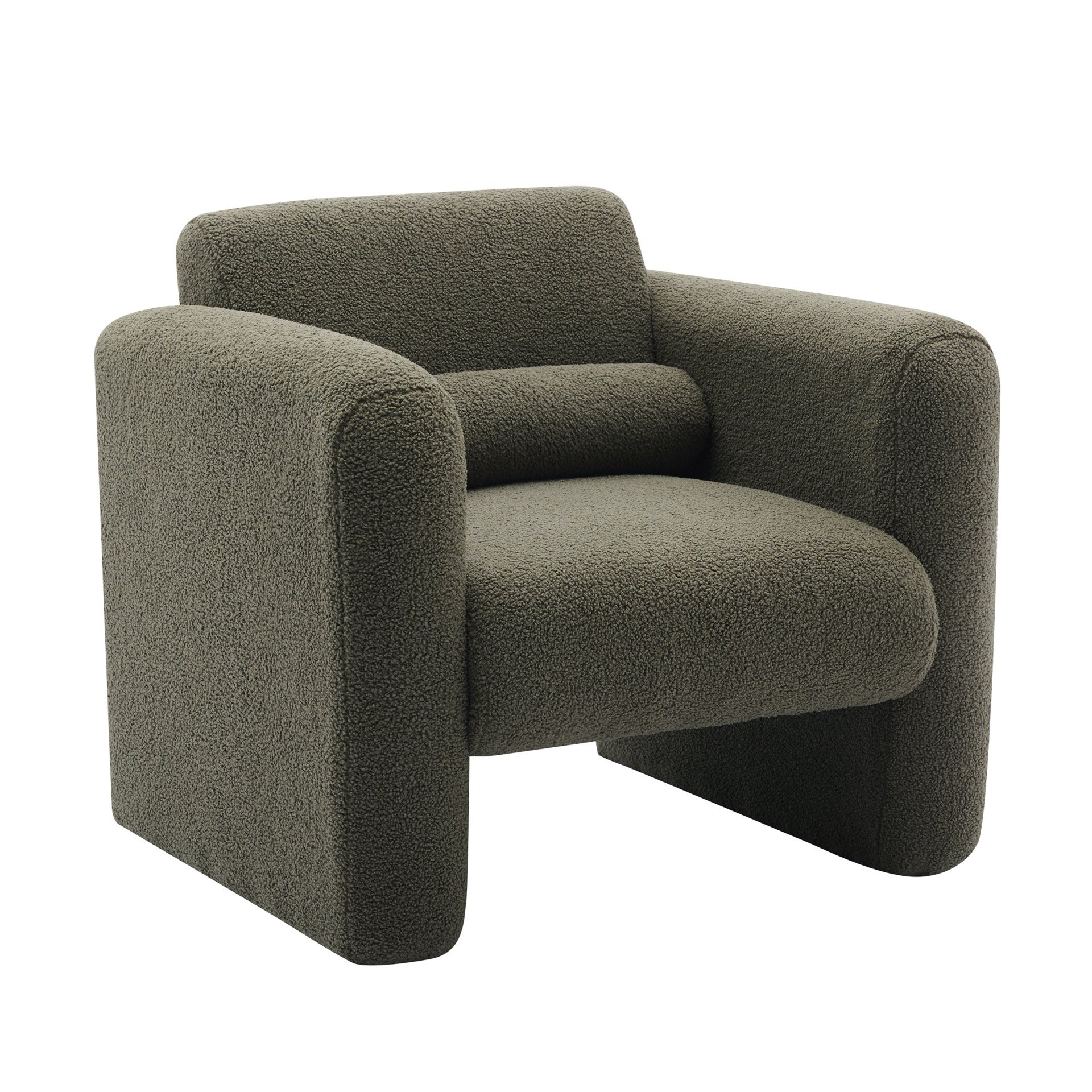 Modern Accent Chair Lambskin Sherpa Upholstered Comfy Reading Arm Chair Soft Padded Armchair With Back And Pillow For Living Room - Seaweed Green - Image 11