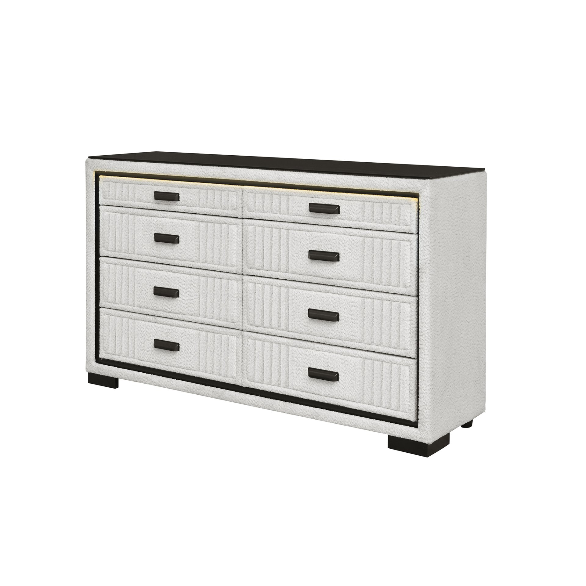 Isaiah - Dresser With Upholstered Frame, Spacious Drawers And LED Lighting - White / Black - Image 5