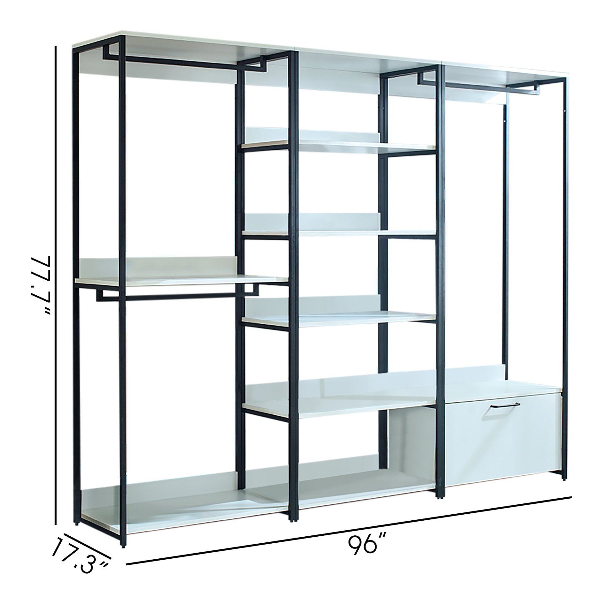 Fiona - Freestanding Walk In Wood Closet System & Metal Frame Melamine - White - Image 3