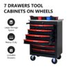 7 Drawer Multifunctional Tool Cart With Wheels, Metal Rolling Tool Cart Storage For Garage Workshop Warehouse Repair Shop With Stainless Steel Roof - Black / Red - Image 4