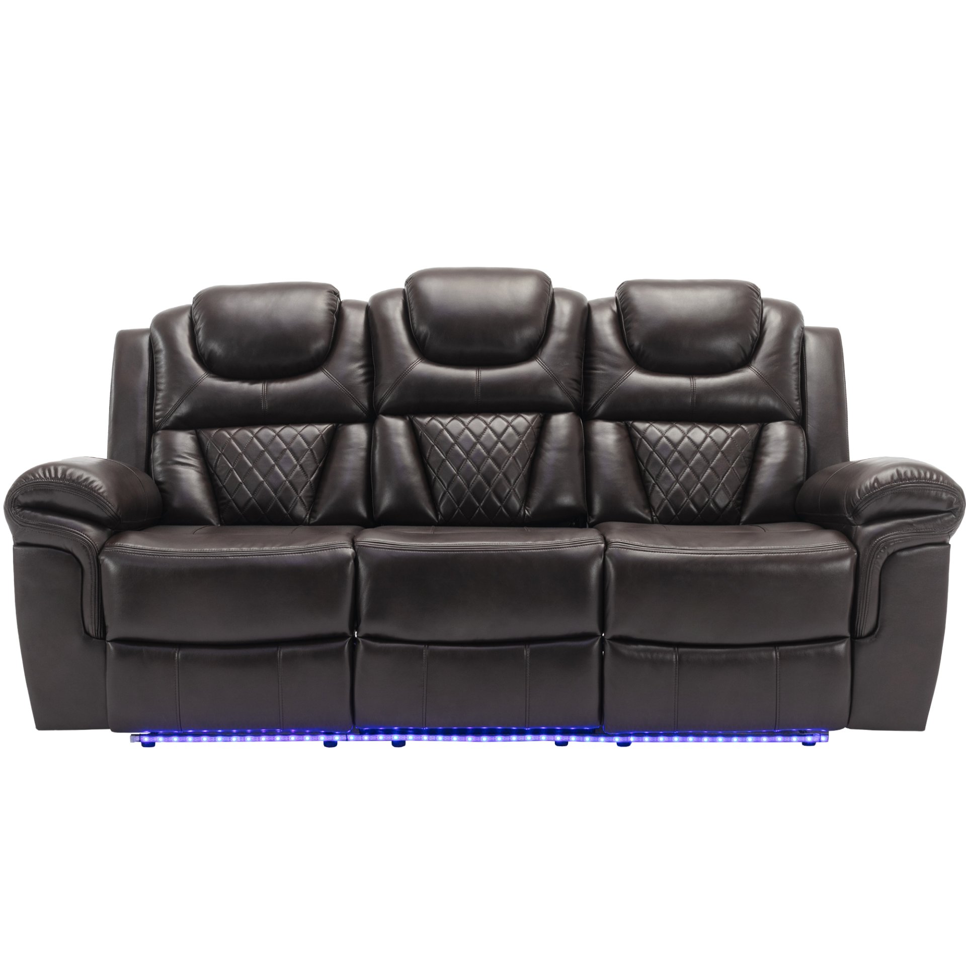 3 Pieces Recliner Sofa Sets Home Theater Seating Manual Recliner Chair With Center Console And Led Light Strip For Living Room - Brown - Image 12
