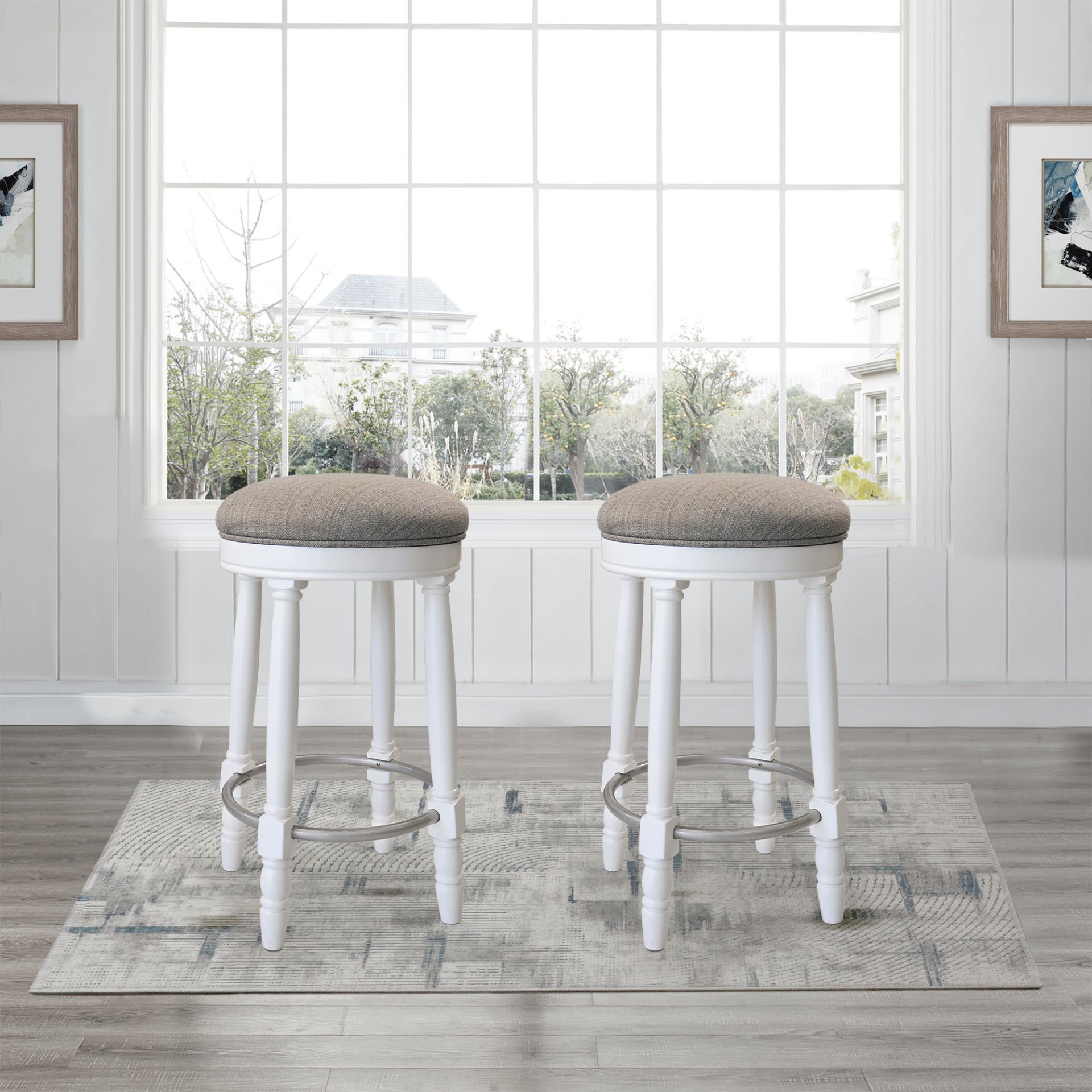 26" Counter Height Swivel Bar Stools (Set of 2) With Upholstered Seat - White - Image 2