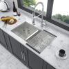 16 Gauge Undermount Double Bowl Kitchen Sink With 9" Deep Bowls - Brushed Nickel - Image 4
