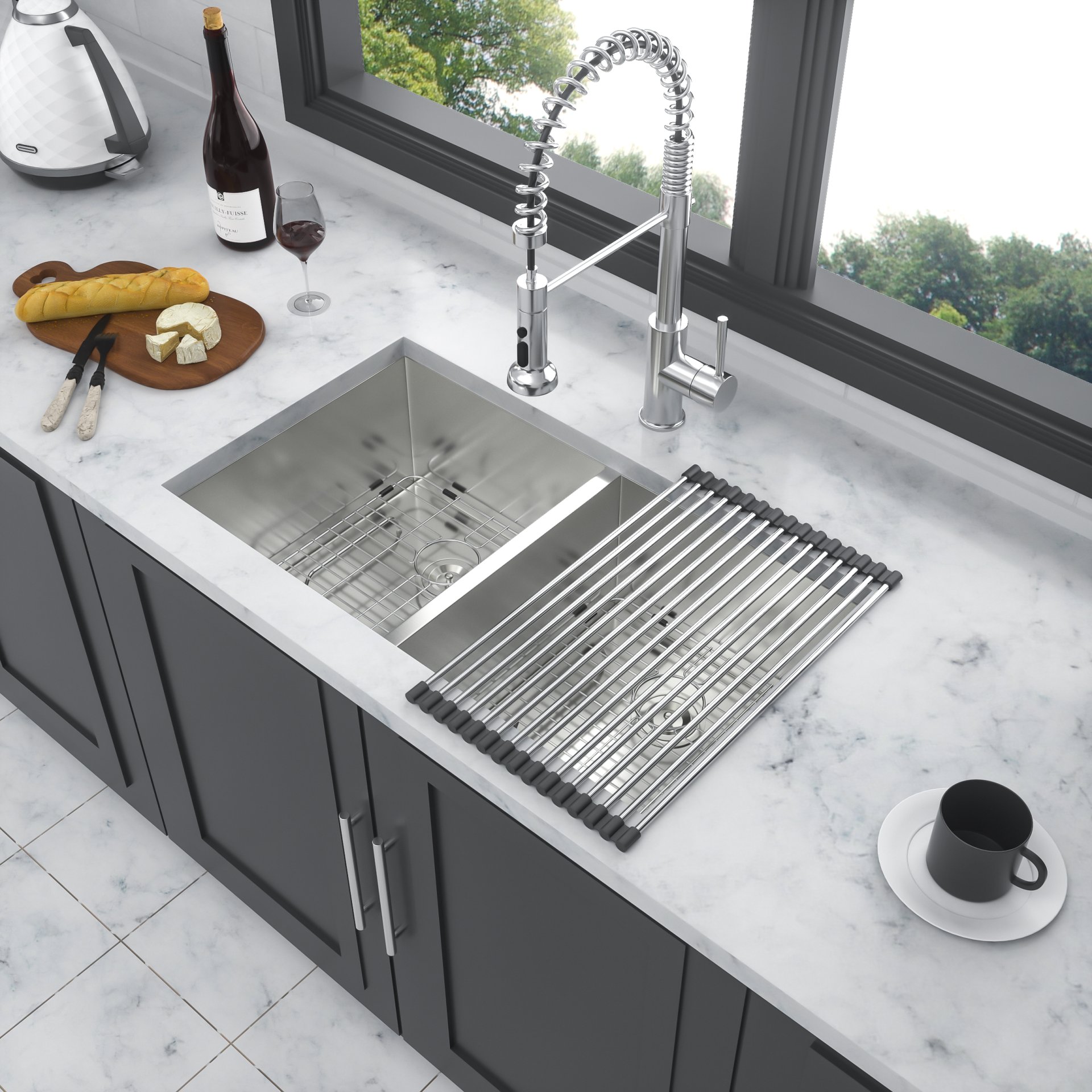 16 Gauge Undermount Double Bowl Kitchen Sink With 9" Deep Bowls - Brushed Nickel - Image 4