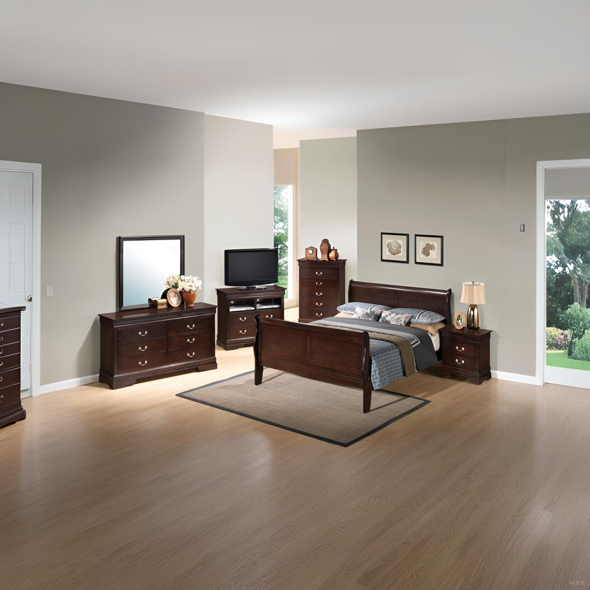 Queen Bed Panel Sleigh - Cappuccino - Image 5