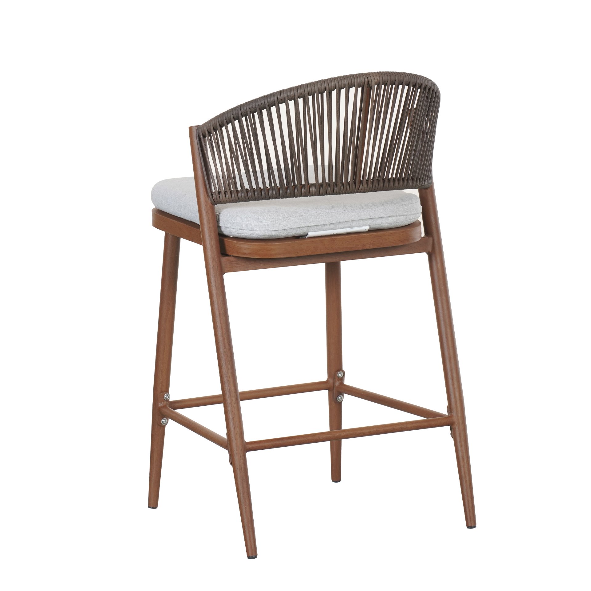 Outdoor Counter Height Aluminum Frame Counter Stools With Scallop Shaped Backrest & Water Resistant Cushions (Set of 2) - Teak - Image 16