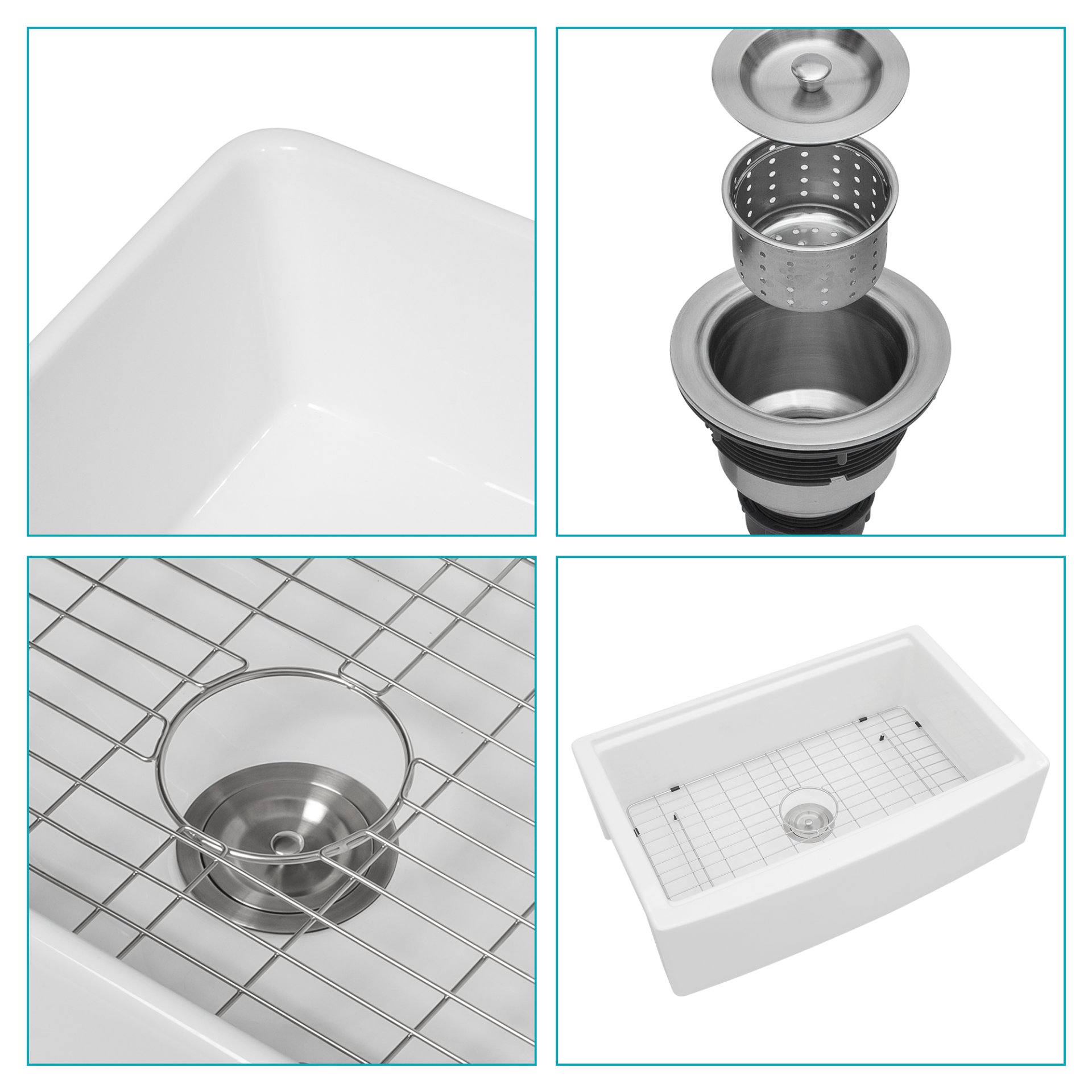 Classic Ceramic Farmhouse Sink Workstation 33" Single Bowl With Durable - White - Image 9