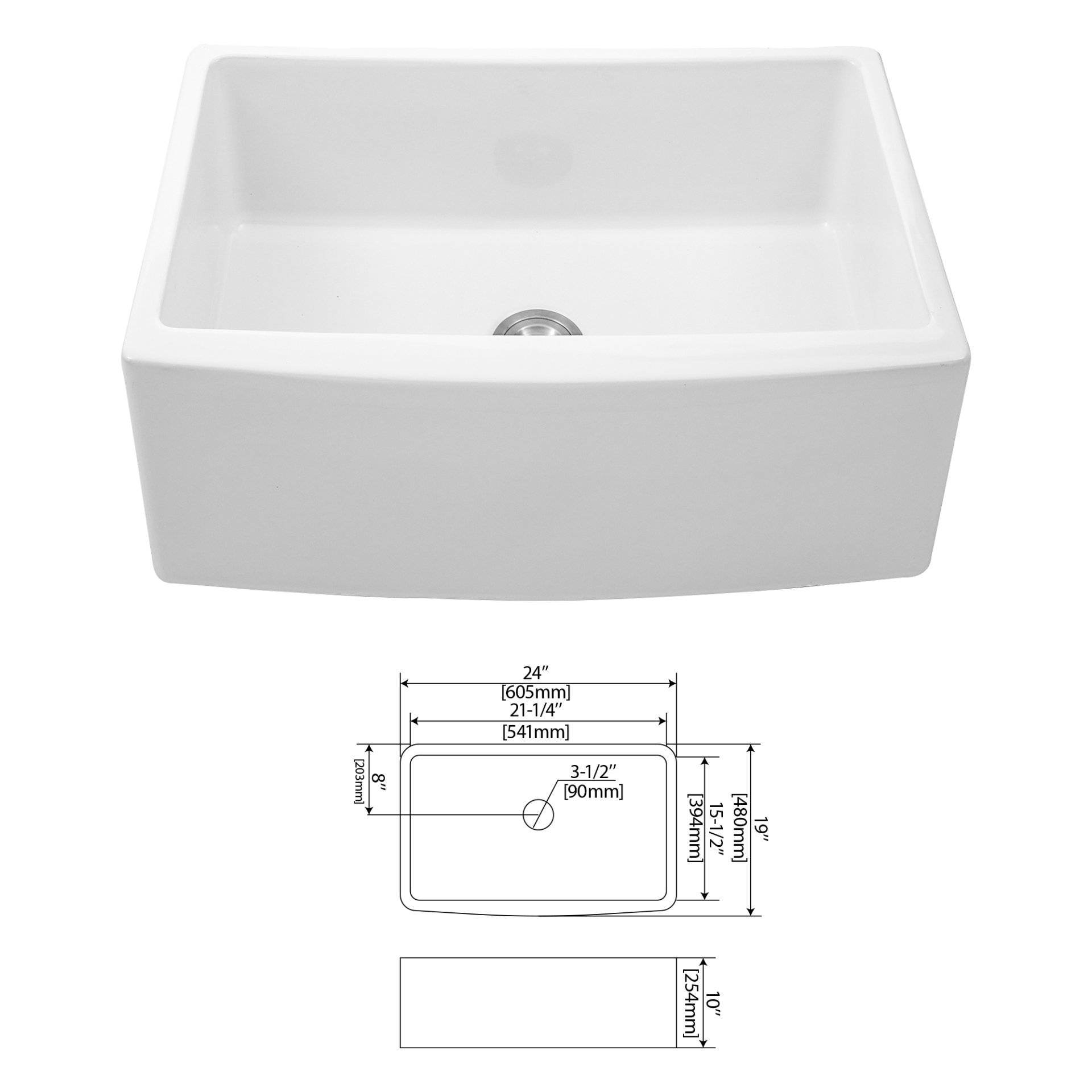Sink 24" Apron Front Single Bowl With Arch Edge For Kitchen - White - Image 8