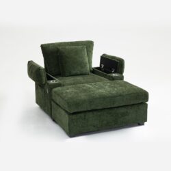 Modern Oversized Chair With Ottoman, Chenille Fabric Sofa Bed, Accent Chair Comfy Sofa With Cupholders And USB Charging Ports Chair For Living Room - Green