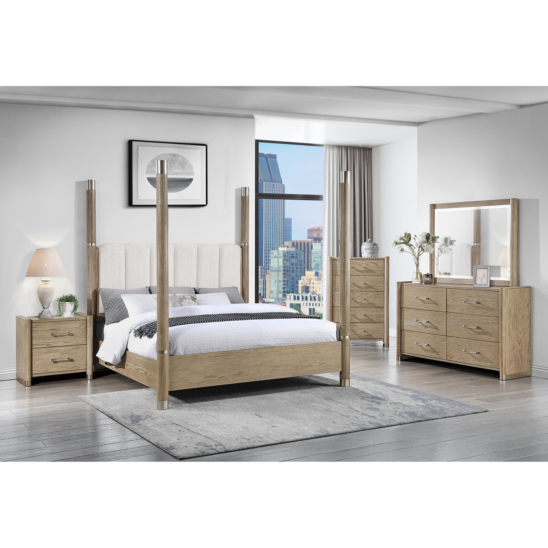 Sarai - 5 Piece King Bedroom Set With Upholstered Headboard, Spacious Storage - Brown - Image 2