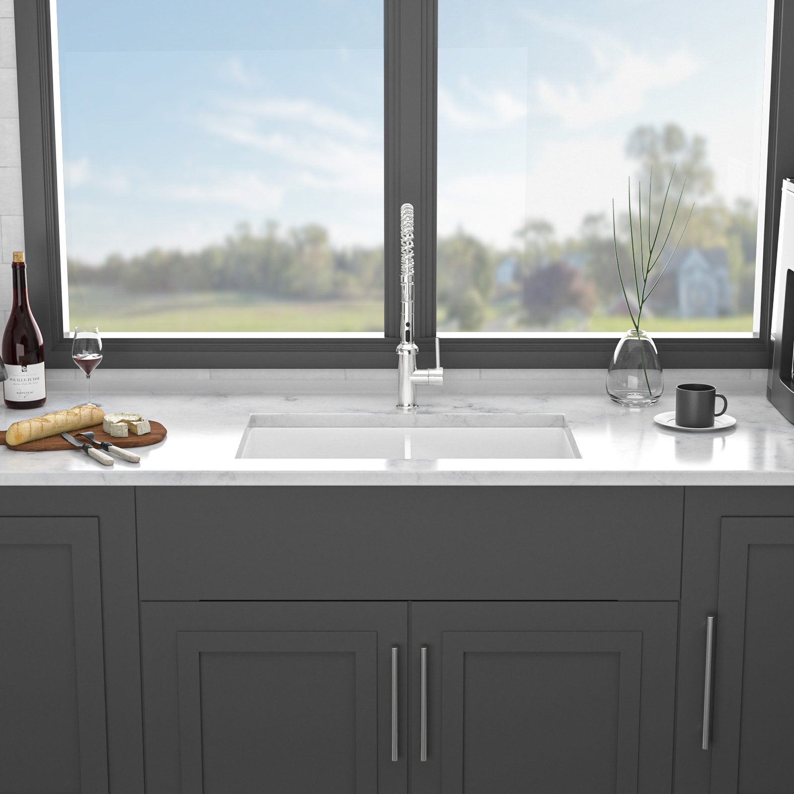 Elegant Dual Mount 32" Undermount Double Bowl Ceramic Kitchen Sink - White - Image 6