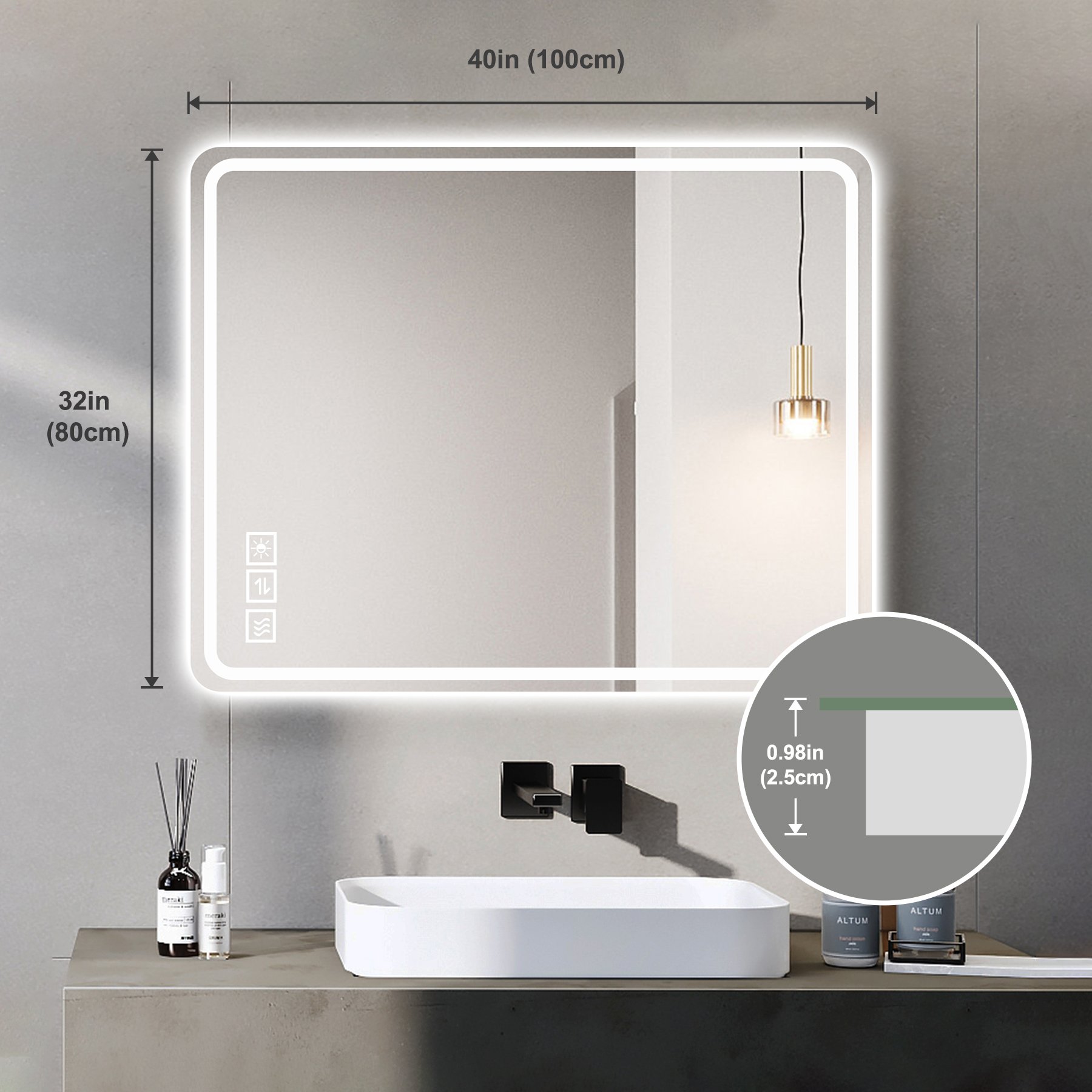 40X32" LED Bathroom Mirror Vanity Mirrors With Front Lights Wall Mounted Anti-Fog Frameless Make Up Mirror With Light Copper Free Silver Mirror Horizontal Or Vertical - Silver - Image 3