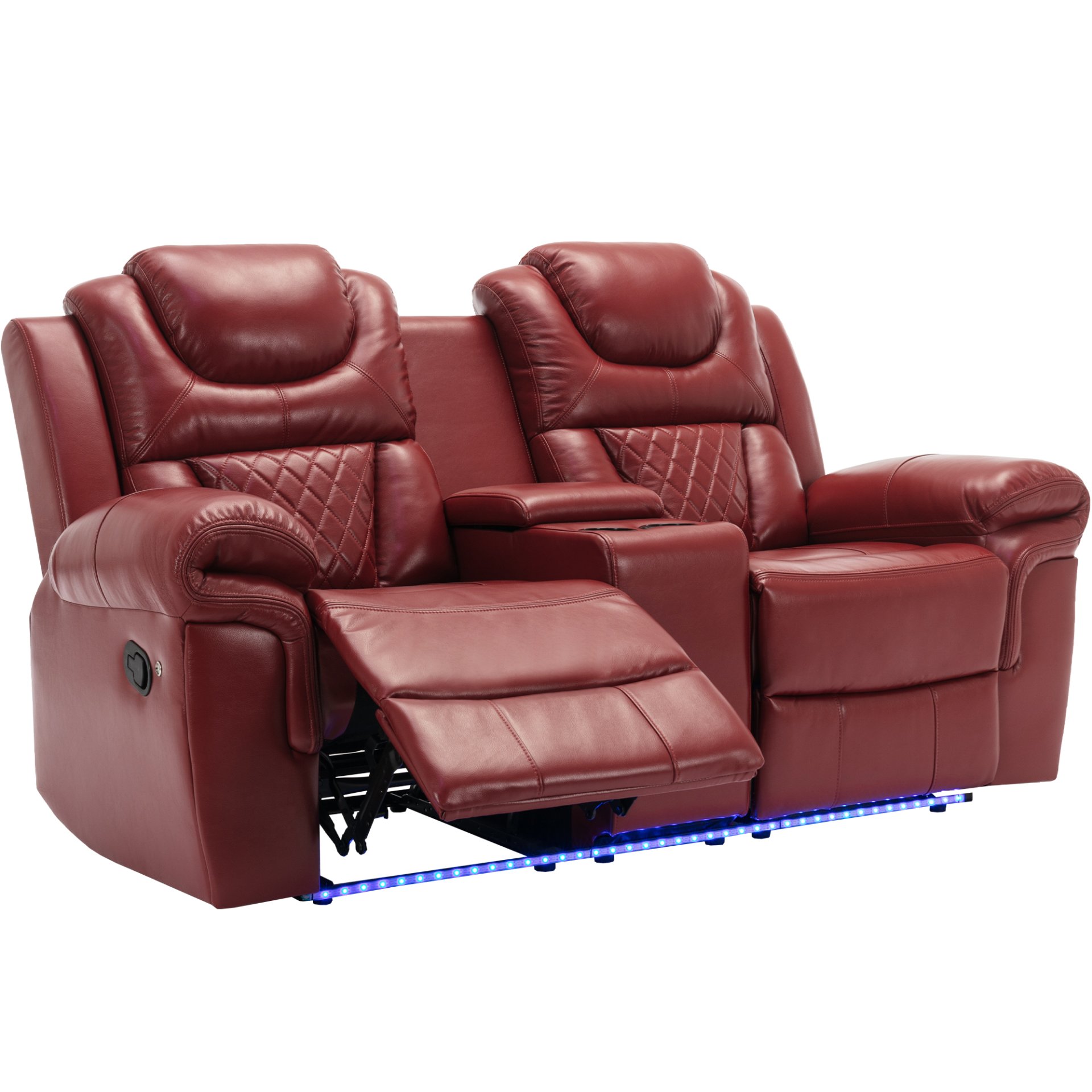 3 Pieces Recliner Sofa Sets Home Theater Seating Manual Recliner Chair With Center Console And Led Light Strip For Living Room - Wind Red - Image 19