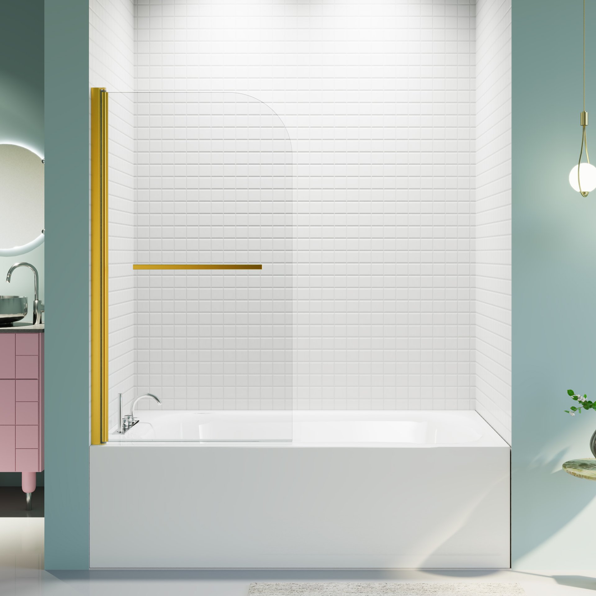 Frameless Shower Doors For Bathtub, 1 / 4" SGCC Tempered Glass - Brushed Gold - Image 2