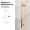 Frameless Single Sliding Shower Door With Bypass Design And 5 / 16" Clear Tempered Glass - Brushed Gold - Image 9