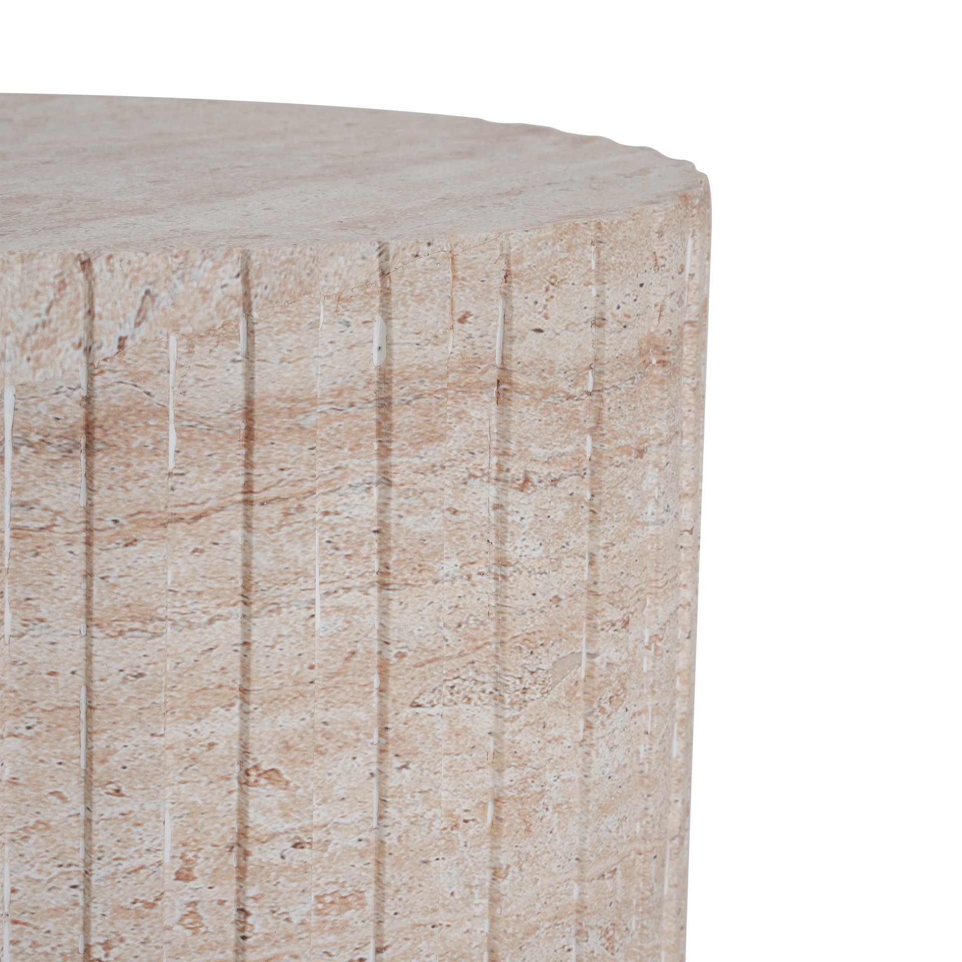 Elegant Outdoor / Indoor Lightweight Concrete Side Table With Travertine - Beige - Image 9