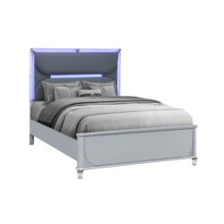 Laura - Queen Bed With Upholstered Headboard And LED Lights - Silver