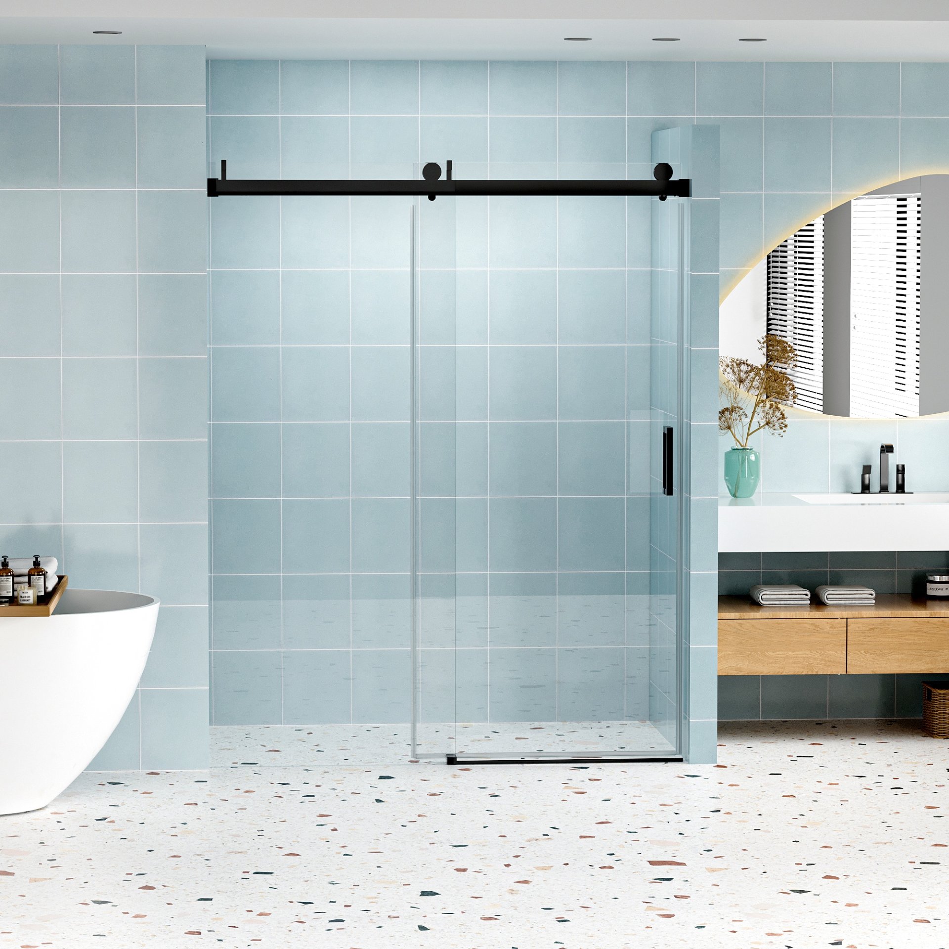 Frameless Soft Closing Shower Door, 1 / 4" (6Mm) Tempered Glass Single Sliding With Explosion Proof Coating - Matte Black - Image 3