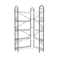 Industrial Style 5 Tier Corner Bookshelf With Thickened Iron Frame - Ivory White