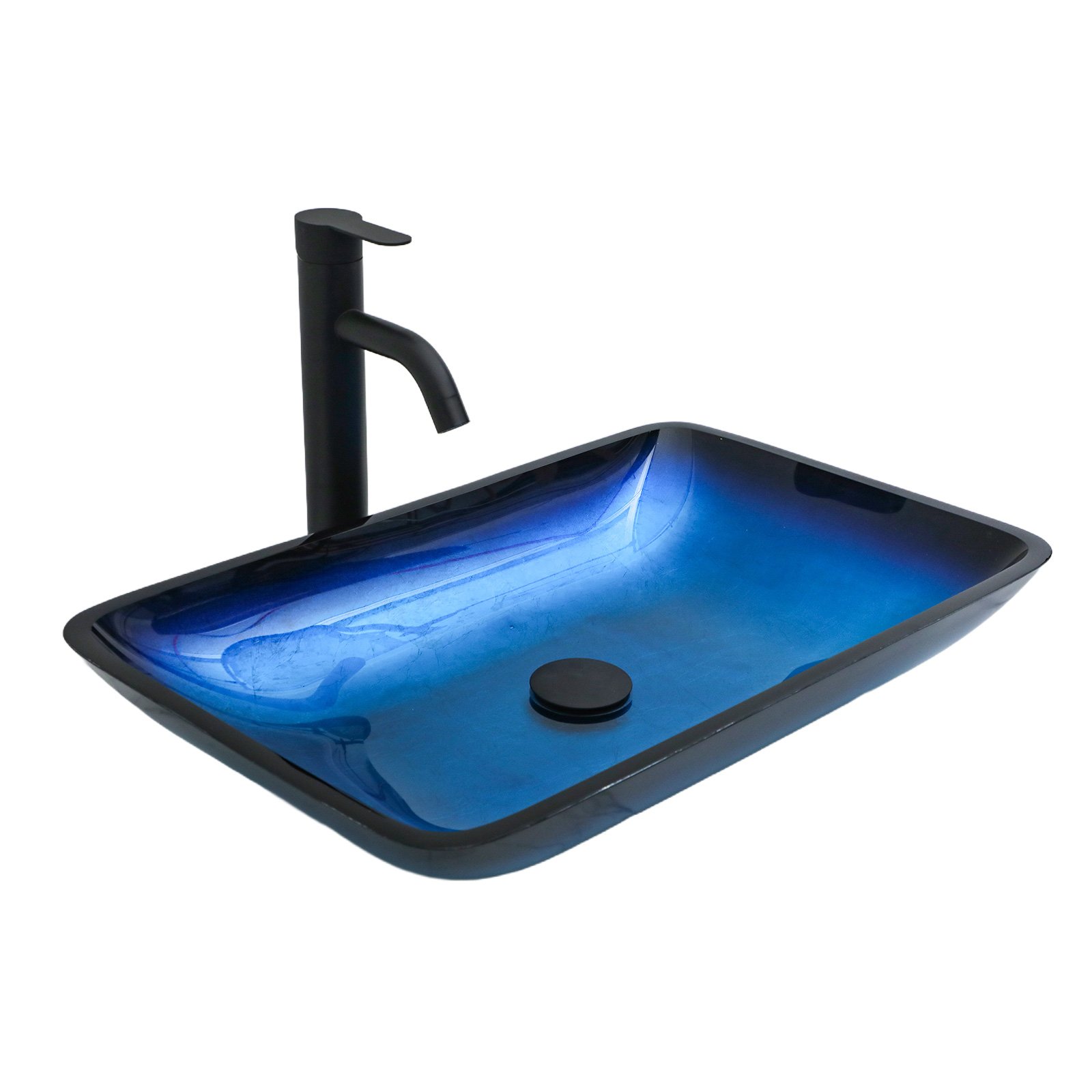 Gradient Vessel Sink Square Above Counter Bathroom Sink With Pop Up Drain - Blue - Image 6