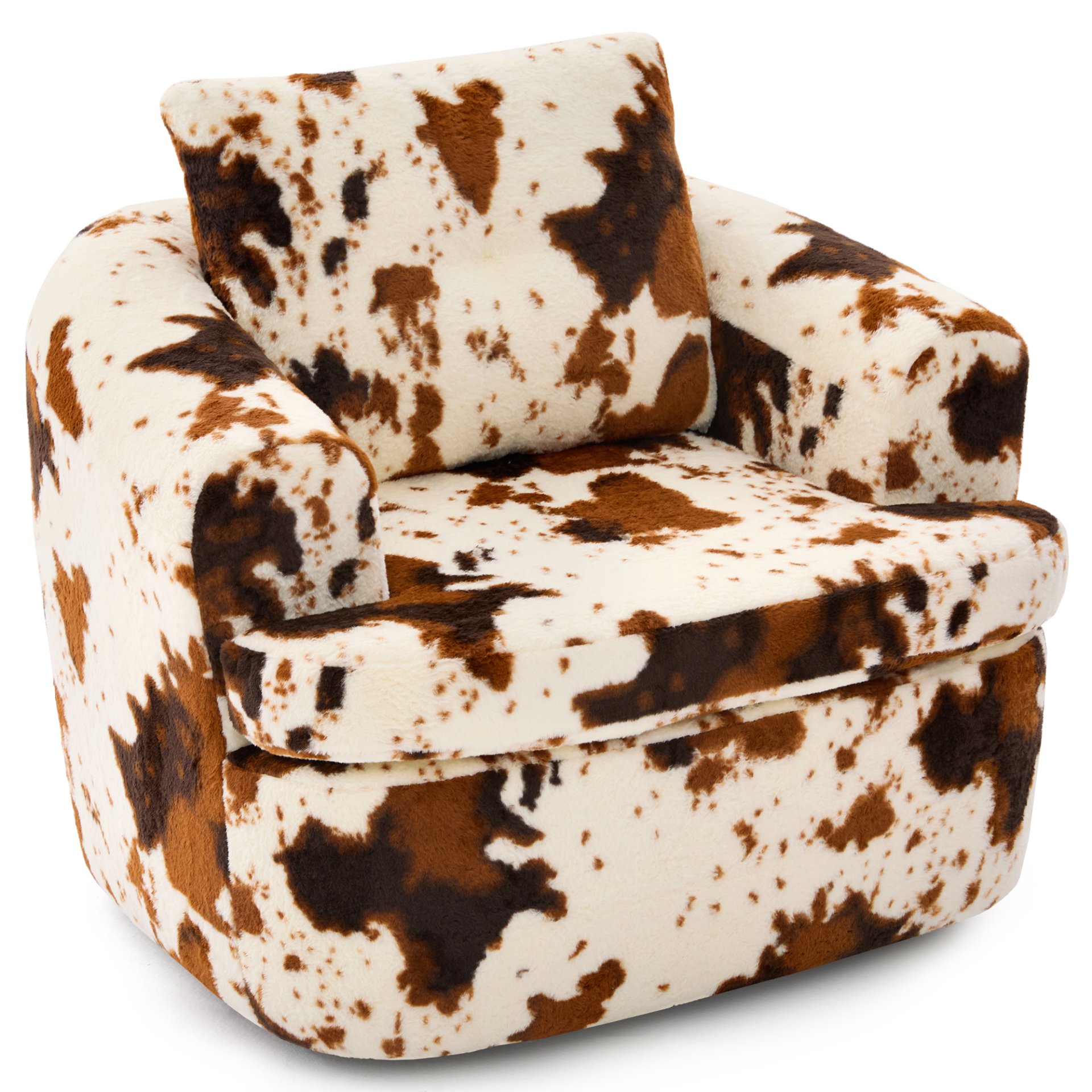 360° Swivel Accent Barrel Chair With Dual Layer Cushion, Round Seating For Living Room - Beige / Brown - Image 10