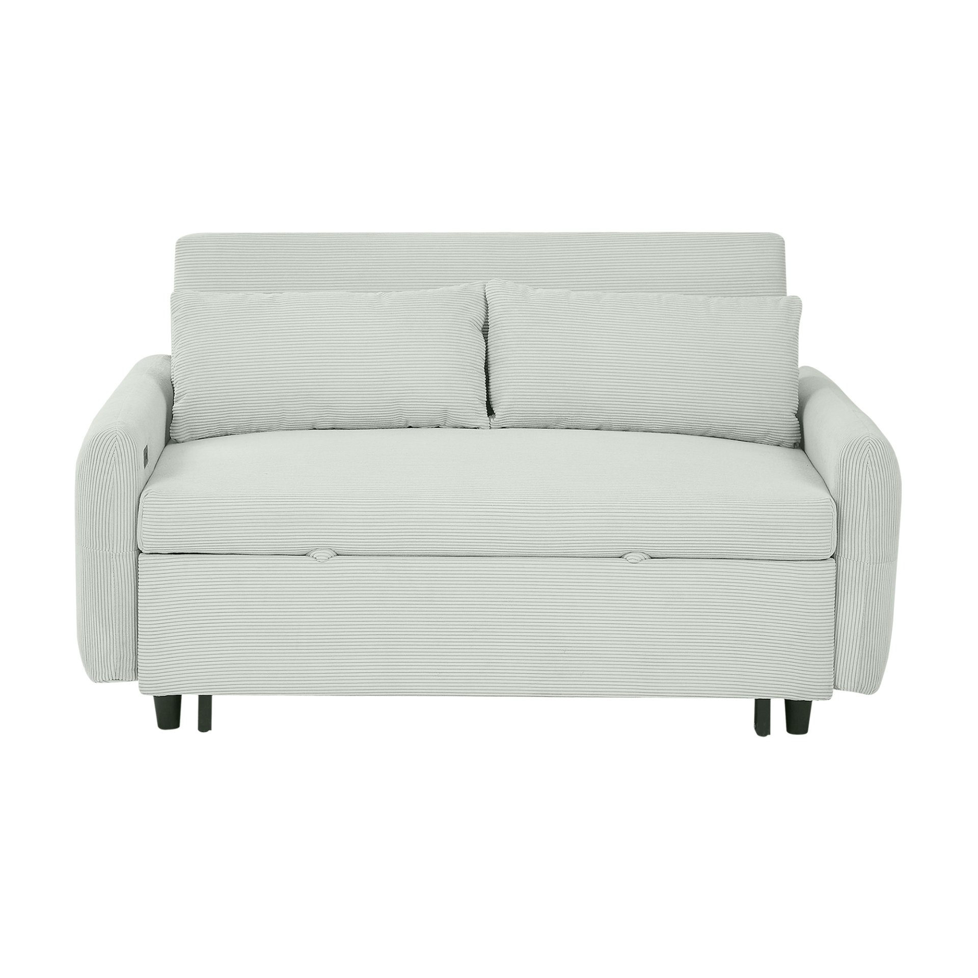 Pull Out Sofa Bed Convertible Couch 2 Seat Loveseat Sofa Modern Sleeper Sofa With 2 Throw Pillows And USB Ports For Living Room - Light Gray Green - Image 13