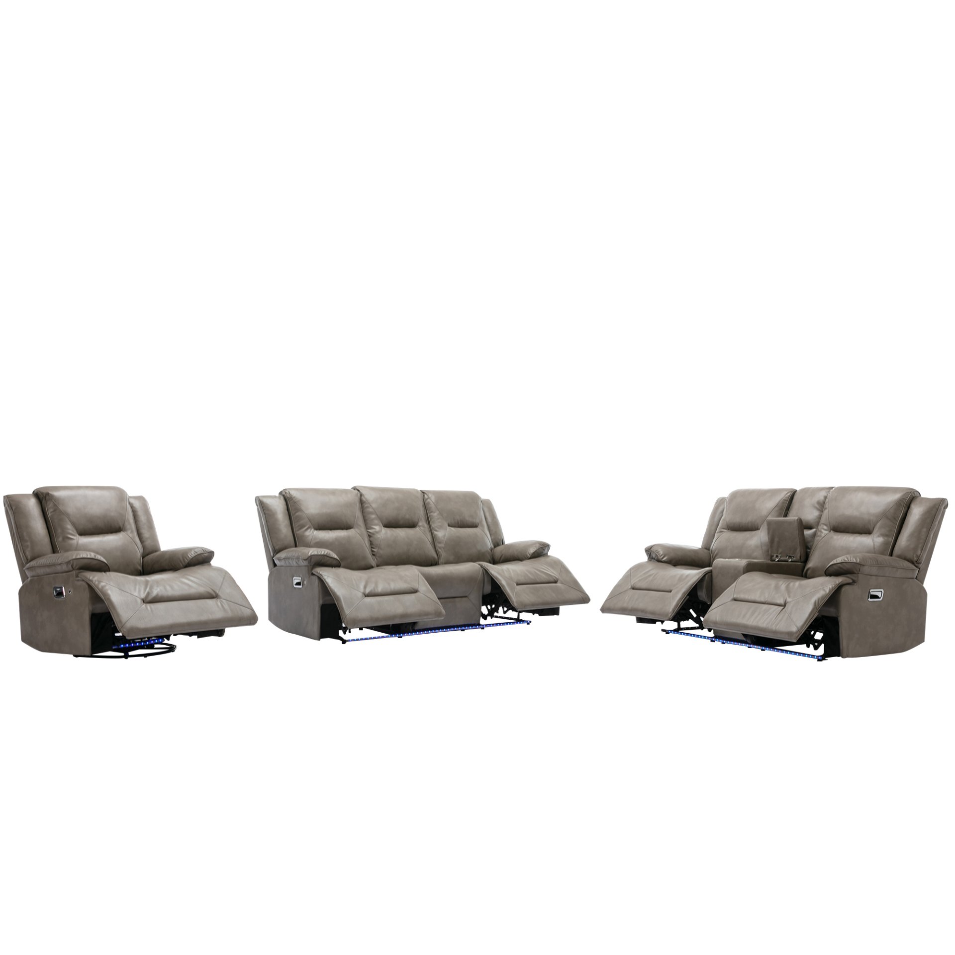 Home Theater Recliner Set Manual Recliner Chair With A Led Light Strip Two Built-In Cup Holders For Living Room - Gray - Image 15