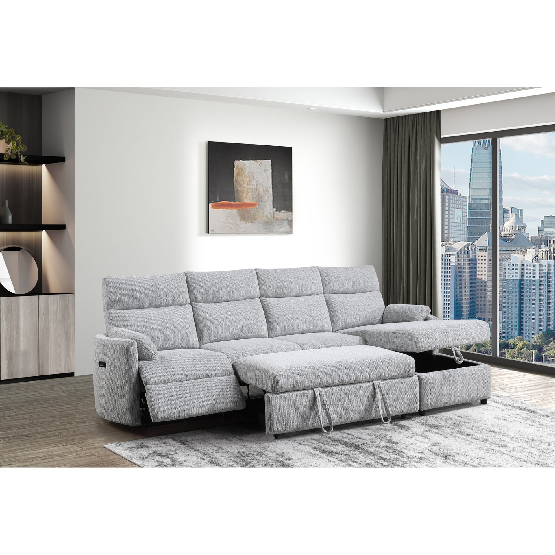 Sleeper Sofa With Storage Chaise - Grey - Image 2
