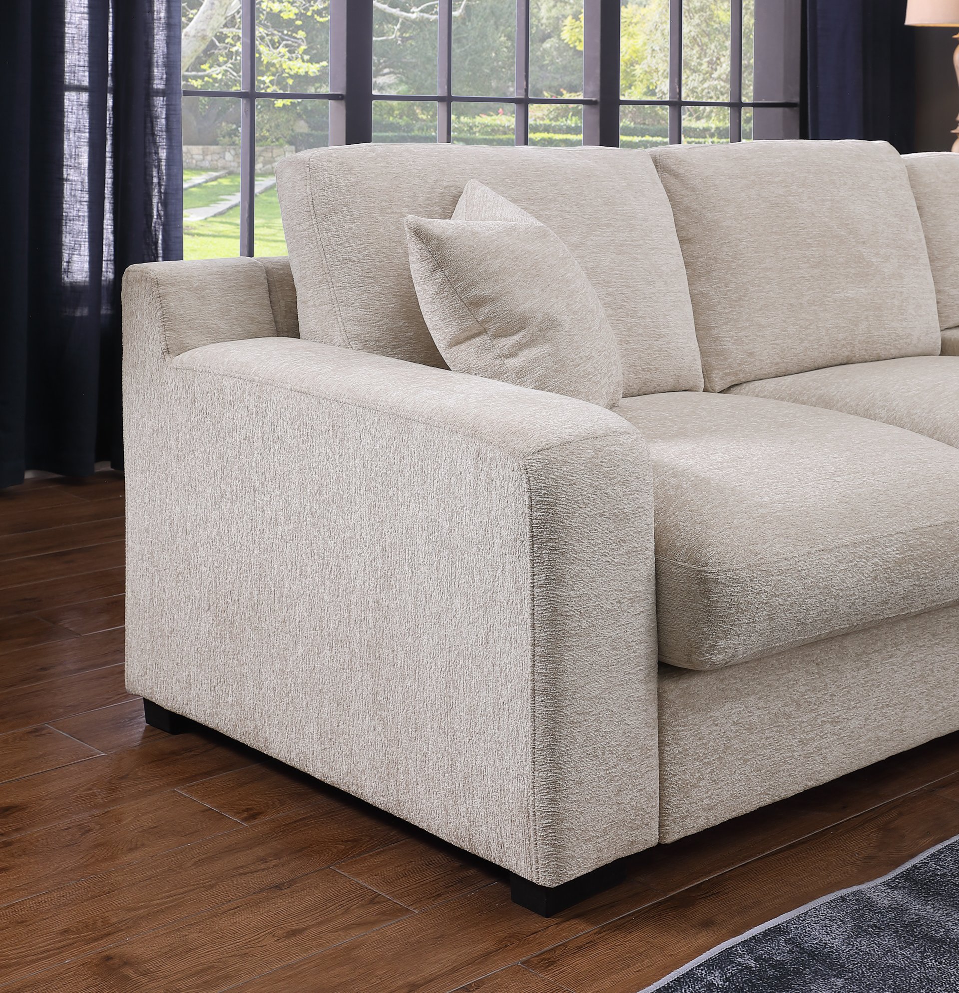 Celine - Chenille Fabric Corner Sectional Sofa With Right Facing Chaise, Cupholders, And Charging Ports - Beige - Image 9