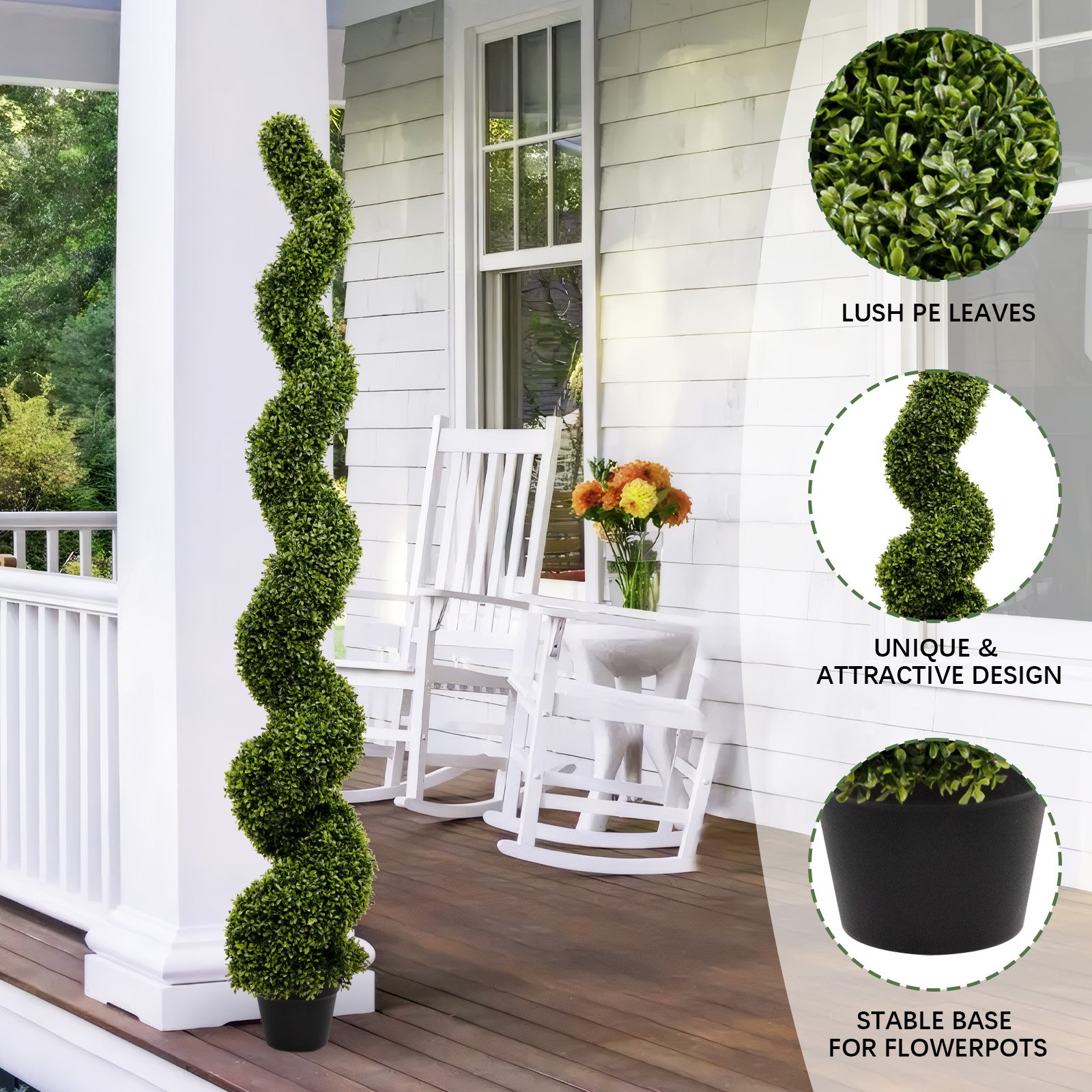 Artificial Outdoor UV Resistant Plastic Boxwood Topiary Spiral Tree (Set of 2) - Green - Image 4