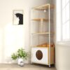 Corner Cat Tower, Cat Tree With Scratching Post, Cat Condo With Feeding Station And Climbing Platforms, Pet Furniture For Indoor Cats - White / Light Oak - Image 13