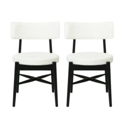 Mid Century Modern Dining Chairs With Unique Open Back And Upholstered Curved Backrest - Black / Beige