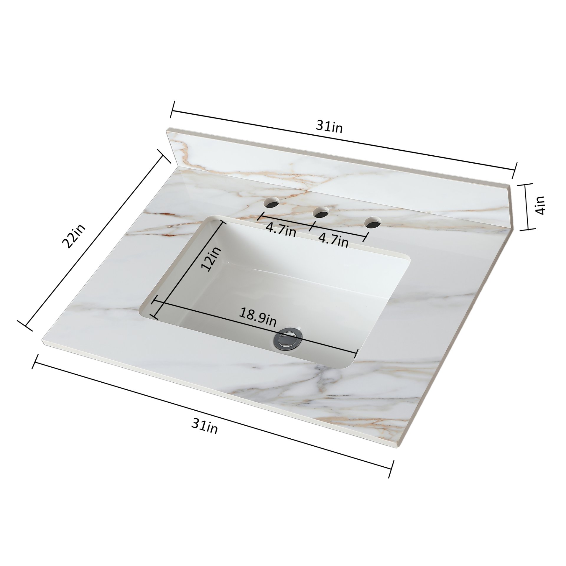Vanity Top With Undermount Sink And Backsplash - White Marble - Image 3